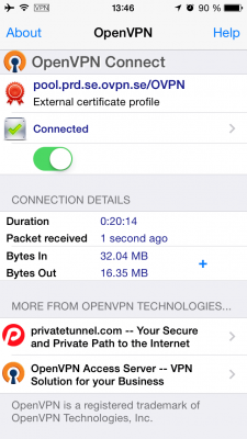 OpenVPN anslutit till OVPN-se på iphone