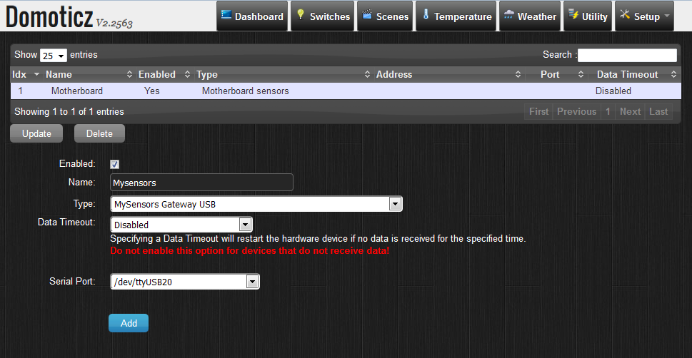 Domoticz MySensors Serial Gateway