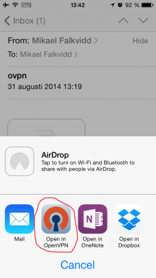 Öppna OpenVPN-profil för OVN-se på iphone
